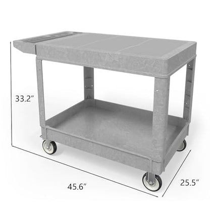 Large Garage Flat Top Utility Cart, Heavy Duty 2 Shelf Tool Cart Service Cart Rolling Push Carts with Ergonomic Handle 5" Swivel Casters. - color: Gray, size: 46 x 25 Inch