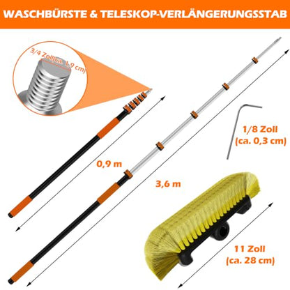 14FT Car Wash Brush with Long Handle, 12-Inch Soft Bristle Car Cleaning Brush for Cleaning RV, Truck, Boat, Solar Panels, Orange
