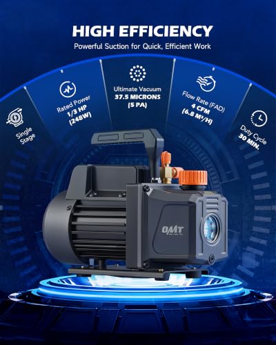 Orion Motor Tech AC Vacuum Pump and Gauge Set, 1/3 hp 4 cfm Vacuum Pump Manifold Gauge Kit with Leak Detector 4 Hoses & Accessories for R134a R22 R410a, A/C Vacuum Pump Kit for Auto HVAC Systems - size: 4.0 CFM&4 way