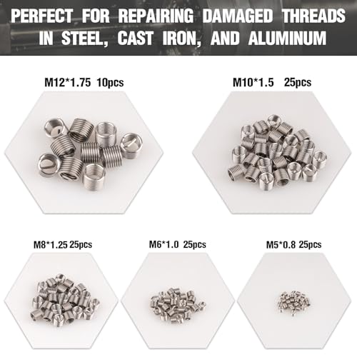 Marvelity Premium 131-Piece Metric Helicoil Thread Repair Kit | HSS Drills, Inserts, Taps, and Tools, M5, M6, M8, M10, M12, Automotive and Engine Repairs