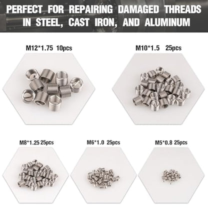 Marvelity Premium 131-Piece Metric Helicoil Thread Repair Kit | HSS Drills, Inserts, Taps, and Tools, M5, M6, M8, M10, M12, Automotive and Engine Repairs