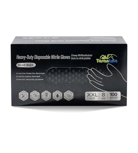 Tarantula 8-mil Disposable Nitrile Gloves,Heavy-Duty Fully Diamond Textured | Mechanic & Food-Safe, Powder-Free, Latex-Free, Non-Sterile, for Cooking & Cleaning - color: Black, size: XX-Large