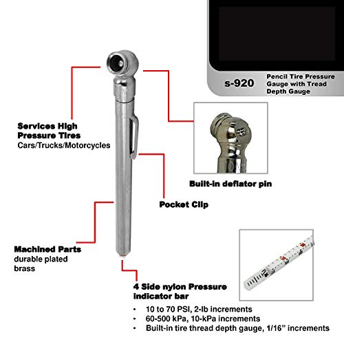 (S-920) Pencil Tire Pressure Gauge with Tread Depth Gauge