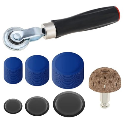 62Pcs Tire Tube Patch Kit, Tire Patch Roller, 60Pcs Wheel Patches(32mm/42mm/58mm) for Car and Motorcycle Wheel Repair