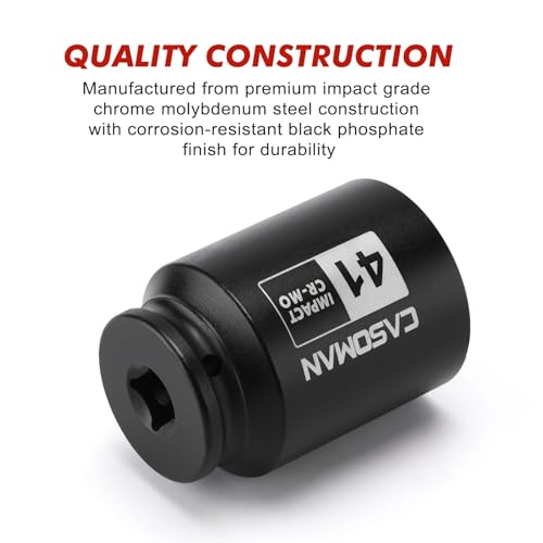 CASOMAN 1/2" Drive x 41mm Deep 6 PT Impact Socket, CR-MO, 1/2-Inch Drive Axle Nut Socket for Easy Removal of Axle Shaft Nuts (41MM) - size: 41 mm (Deep), style: 6-Point Socket