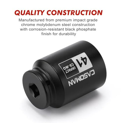 CASOMAN 1/2" Drive x 41mm Deep 6 PT Impact Socket, CR-MO, 1/2-Inch Drive Axle Nut Socket for Easy Removal of Axle Shaft Nuts (41MM) - size: 41 mm (Deep), style: 6-Point Socket