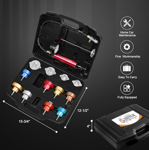 JIFETOR 14PCS Radiator Pressure Tester Tool Kit with Aluminium Pump and Metal Adapters, Black - color: Black Case