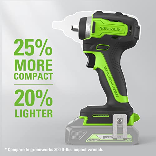 Greenworks 24V 3/8" Brushless Cordless Impact Wrench, 2.0Ah Battery and Compact Charger Included - size: 150 ft.-lbs., style: 2Ah Kit