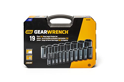 GEARWRENCH 19 Piece 1/2 Inch Drive 6 Point Impact Socket Set, Deep, SAE - 84934N
