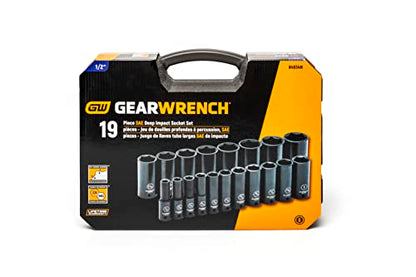 GEARWRENCH 19 Piece 1/2 Inch Drive 6 Point Impact Socket Set, Deep, SAE - 84934N