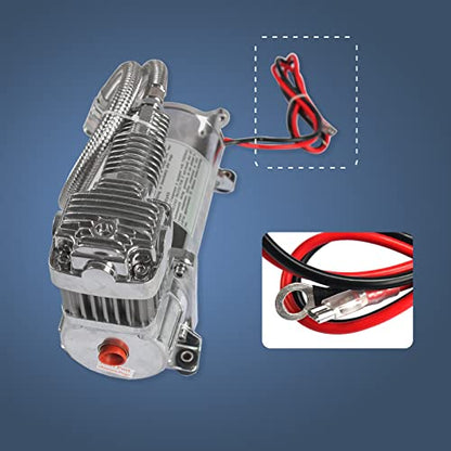 DICMIC 12V 444C 200 PSI Dual Value Pack Chrome Air Compressor for Auto/Motorcycle - size: 2Pcs