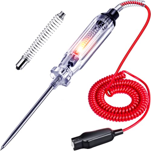 Heavy Duty Automotive Circuit Tester, Premium 6-24V Test Light with Extended Spring Test Leads & Sharp Piercing Probe, Circuit Voltage Tester with Replacement Indicator Light for Car/Vehicles - size: 1-Pack