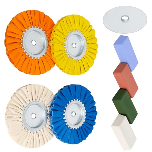 9 Pcs 8 Inch Airway Buffing Wheel Kit, 5/8 Inch Arbor for Angle Grinder | Includes 4 Density-Coded Wheels, 4 Solid Polishing Blocks and Safety Flange for Scratch Removal and Mirror Finishing on Metal
