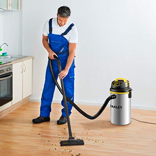 STANLEY Wet/Dry Vacuum SL18133，4.5 Gallon 4 Horsepower Wall-Mounted Hanging Vacuum with 26 Cleaning Range Stainless Steel Tank, Home/Garage/Upholster/Laundry Rooms Vacuum