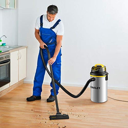 STANLEY Wet/Dry Vacuum SL18133，4.5 Gallon 4 Horsepower Wall-Mounted Hanging Vacuum with 26 Cleaning Range Stainless Steel Tank, Home/Garage/Upholster/Laundry Rooms Vacuum