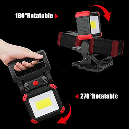 Easymaxx Rechargeable Clip Light 2 Pack, 2100LM LED Clamp Work Light | 3 modes, 6000K, magnetic base, 270° rotating head, 2.3 in clamp, USB-C input, USB-A output for boats, repairs and job sites