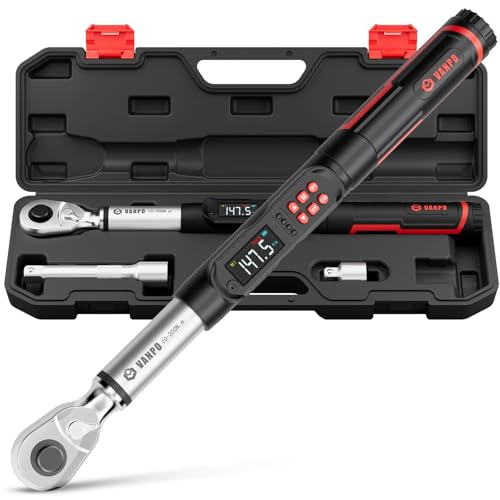 VANPO Digital Torque Wrench 1/2-Inch 7.38–147.5 ft-lb for Automotive | 10–200 Nm, ±2% Accuracy, Electronic Torque Wrench with LCD Display, Audible & Vibration Alert, Easy Battery Access - size: 1/2-inch 7.38-147.5 Ft-lb/10-200 Nm