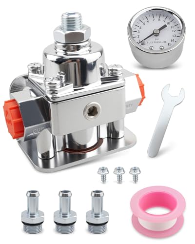 Fuel Pressure Regulator Kit 12-804 Carburetor Fuel Valve Gauge Fit for Holley Edelbrock Carburetors, 1-4 PSI Aluminum Alloy 3/8In NPT Port (1-In, 2-Out)
