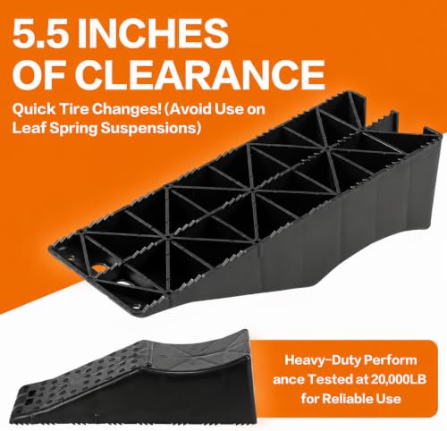 1 Pack 20000lbs Tandem Wheel Ramp, Concave Portable Ramp, Heavy Duty Tire Changing aid on Tandem Dual Axle Trailer, 5.5in Tire Lift Trailer Wheel Jack RV Flat Tire Ramp (1)