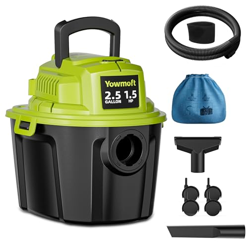 2.5 Gal Shop Vac, 1.5 HP Mini Wet Dry Vacuum with Blower, YWDV25B | 3-in-1 Portable Compact Shop Vacuum with 15ft Reach & Attachments for Car, Garage, Home