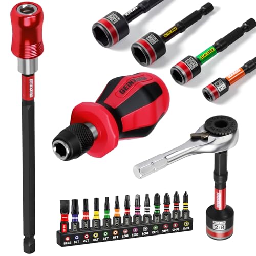 Geinxurn 21 Pieces Tool Kit Include Mini Ratchet Wrench, S2 Steel Screwdriver Bit, Mini Screwdriver Handle, Magnetic Locking Bit Holde, Socket Wrench Nut Driver Set. Portable Hand Tools Set for Repair - style: RM021-US