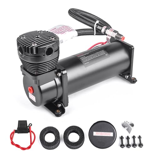Heavy Duty 200 PSI Air horn Compressor, 3/8 NPT Train Horn/Air Ride Compressor, Fittings for 12V Train/Truck/Car,Air Suspension BLACK - color: Black 3/8