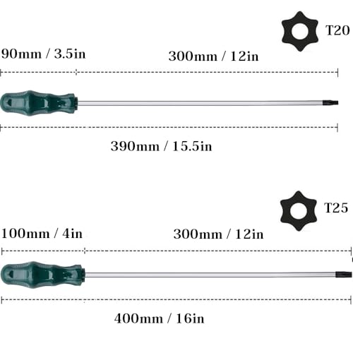 Extra Long Torx Screwdriver Set T20 T25, Fixinus 12-Inch Magnetic Security Torx Driver Star Screwdrivers with Hole, 300mm Length - size: T20 T25