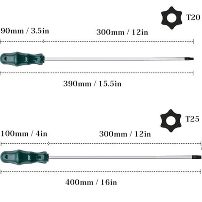 Extra Long Torx Screwdriver Set T20 T25, Fixinus 12-Inch Magnetic Security Torx Driver Star Screwdrivers with Hole, 300mm Length - size: T20 T25