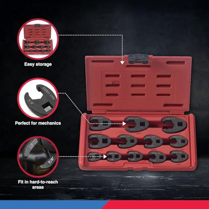 Neiko 03323A Crowfoot Wrench Set 1/2" and 3/8” Drive, 12 Piece, SAE Crows Foot Wrench Sizes 5/16” to 1”, Chrome-Moly Flare Nut Wrench Set - size: 3/8" & 1/2" Drive, style: SAE