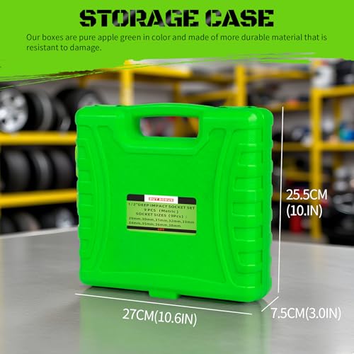 1/2" Drive Impact Socket Set, 9-Piece Metric Deep Axle Nut Sockets, 6-Point, Cr-Mo, 29mm, 30mm, 31mm, 32mm, 33mm, 34mm, 35mm, 36mm,38mm - size: 9 Piece 1/2" Metric Impact Socket Set