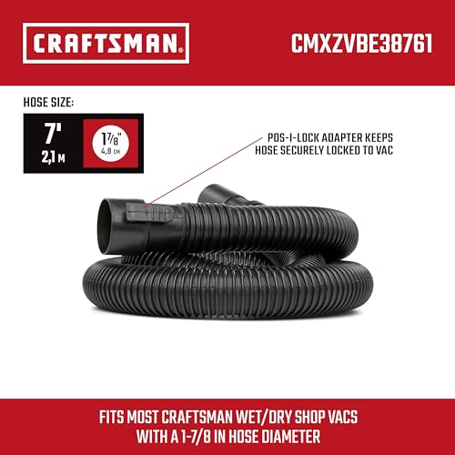 CRAFTSMAN CMXZVBE38761 1-7/8 in. x 7 ft. POS-I-LOCK Wet Dry Vacuum Hose | Industrial-Grade Shop Vacuum Hose Attachment, Fits Most CRAFTSMAN Wet/Dry Vacuums with a 1-7/8 in. Diameter - style: 1-7/8 in. by 7 ft.