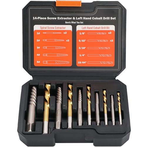 10PCS Stripped Screw Extractor Set, 35# Cr-Mo & 6542 HSS Steel Cobalt Left Handed Drill Bit | Broken Screw Extractor Kit | Easy Out Screw Extractor Set Removing Stripped Screws Broken Bolts - size: Upgarded Kit-10PCS