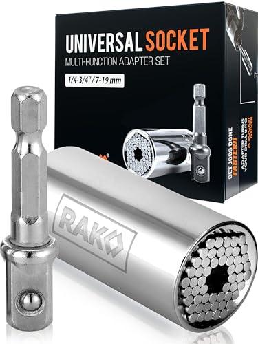RAK Super Universal Socket Tool, 7-19mm Universal Socket Wrench Set, Gator Grip with Power Drill Adapter Set, Valentine's Day Gift, Ideal Cool Gadgets for Birthday Gifts for Men Dad Husband - style: Universal Socket