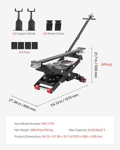 VEVOR Air Portable Car Lift, 6613 lbs/3 Ton Capacity, 21.7 inch Max Height, Adjustable Portable Air Car Lift with Airbag, Support Stands, Wheel Chocks, Rubber Pads, Heavy-Duty for Sedan SUV Pickup