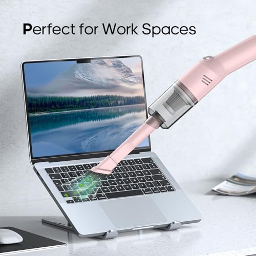 Mini Handheld Vacuum for Home&Car, Cordless Portable Rechargeable Pink | Quick Cleanups, Tight Spaces, USB-C Rechargeable, Easy Storage, Office, Cup Holders, Seat Gaps, Window Tracks