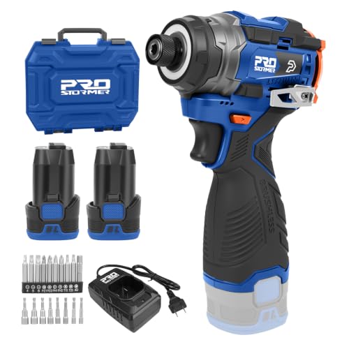 Prostormer 17V Cordless Impact Driver Set, 140Nm Brushless Screwdriver | with 3 Variable Speed, 1/4” Hex Chuck, 18 Pcs Bits, 1.5Ah Batteries & Charger(BLue) - color: Blue, size: 17V Impact Driver