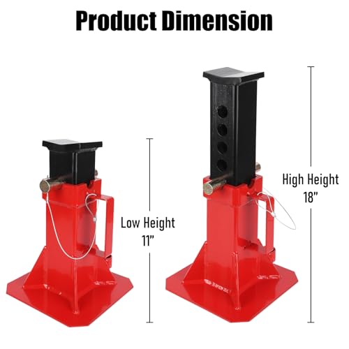 12 Ton (26,400 Lb) Heavy Duty Pin Type Jack Stands, 1 Pair Professional Automotive Jack Stands with Lock, Adjustable 11-18 Inch for Trucks, Trailers, SUV, Garage - Red
