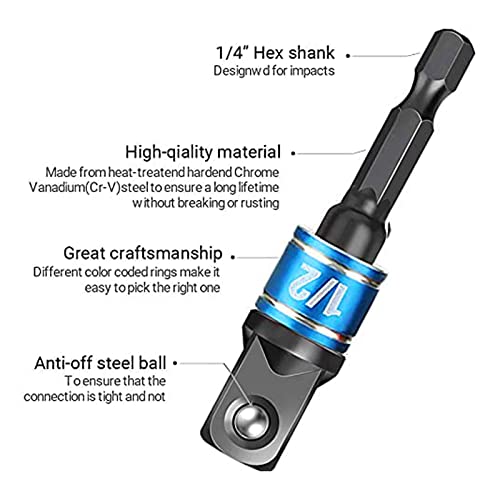 CIGOTU Impact Grade Socket Adapter Set - 3 Pcs Extension Drill Bit Socket Wrench Adapter for Impact Driver 1/4 3/8 1/2" Drive, 105 Degree Right Angle Drill Attachment for Household Workplace Industry - color: 4p*black