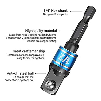 CIGOTU Impact Grade Socket Adapter Set - 3 Pcs Extension Drill Bit Socket Wrench Adapter for Impact Driver 1/4 3/8 1/2" Drive, 105 Degree Right Angle Drill Attachment for Household Workplace Industry - color: 4p*black