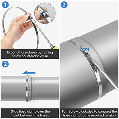 TICONN 12PCS Hose Clamp Set - 5''–6'' 304 Stainless Steel Worm Gear Hose Clamps for Pipe, Intercooler, Plumbing, Tube and Fuel Line - size: SAE #88 12PCS 5"~6"