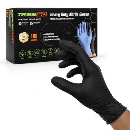 TREEGO Black Nitrile Disposable Gloves, Large, 6 Mil, 100 Count | Powder Free, Latex Free, 510(k) Cleared, 6 Mil Disposable Gloves for Mechanic, Food Service & Commercial Cleaning - color: Black 100, size: Large