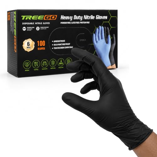 TREEGO Black Nitrile Disposable Gloves, Large, 6 Mil, 100 Count | Powder Free, Latex Free, 510(k) Cleared, 6 Mil Disposable Gloves for Mechanic, Food Service & Commercial Cleaning - color: Black 100, size: Large
