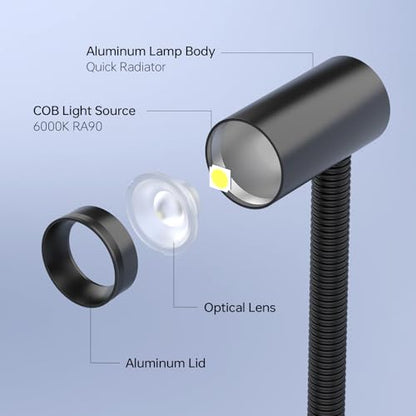 LED Magnetic Work Light, 1500lumens 20in Flexible Gooseneck Work Lamp with Strong Magnetic Base for Lathe Machines, Workbenches. 15W