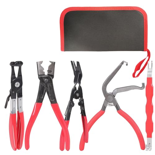 6 Piece automotive electrical disconnect pliers kit, Electrical connector removal tool for Cars, professional hose clamp kit, Plug Release & Wire Terminal Remover, Clip Removal Tools, with Storage Bag