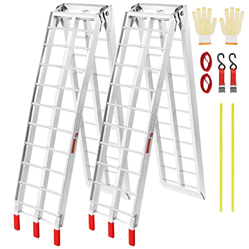 VEVOR 7.5ft Aluminum Ramps, 1500 lbs Folding Loading Ramps (2 pcs Set) for Pickup Trucks Bed, Trailers Ramp with Load Straps for Dirt Bike, UTV, ATV, Trucks, Lawn Mowers, Cargo Trailer, 89" L x 12" W - size: 1500lbs