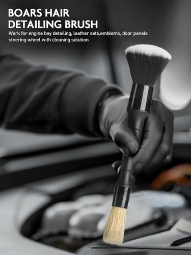 Fantasticlean 9PCS Car Detailing Brush Set, Interior Leather Cleaning | Car Interior Brush Kit, Horse Hair Leather Brush for Car Detailing, Scratch-Free Leather Cleaner Applicator, Cleaning Cloth - size: IT-ACS03-NT