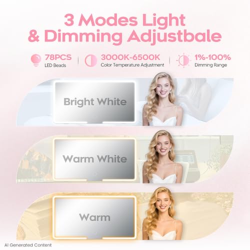 Upgraded Car Sun Visor Mirror Vanity as Gift for Women Men Makeup | Smart Sensor Switch, With protective Case, 3 LED Lighting Modes, 78 LED Beads, Rechargeable, Dimmable, 15-day Battery Life