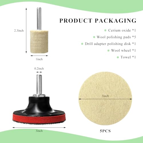 Glass Polishing Kit, Car Windscreen Scratch Removal Tool Repair Set with Cerium Oxide Powder, Felt Buffing Pad Wool Polishing Kit for Glass Window Windshield, Car Accessories