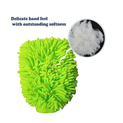 2 Pack Car Wash Mitt Microfiber Chenille Car Wash Mitt Scratch Free for Cars Cleaning,Home Cleaning Mitts(Green/Blue).