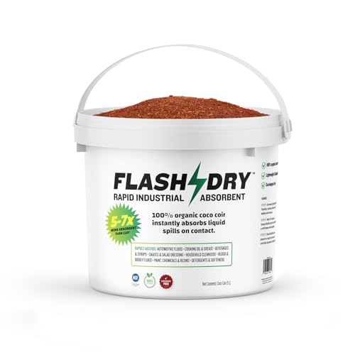 FlashDry Super Spill Absorbent, 5L Bucket with Dispenser Lid, 100% Organic Coco Coir, Landfill Safe, OSHA Approved, Ideal for Absorbing Oil, Paint, Grease in Garages, Kitchens, Janitor Kits - size: Pack of 1